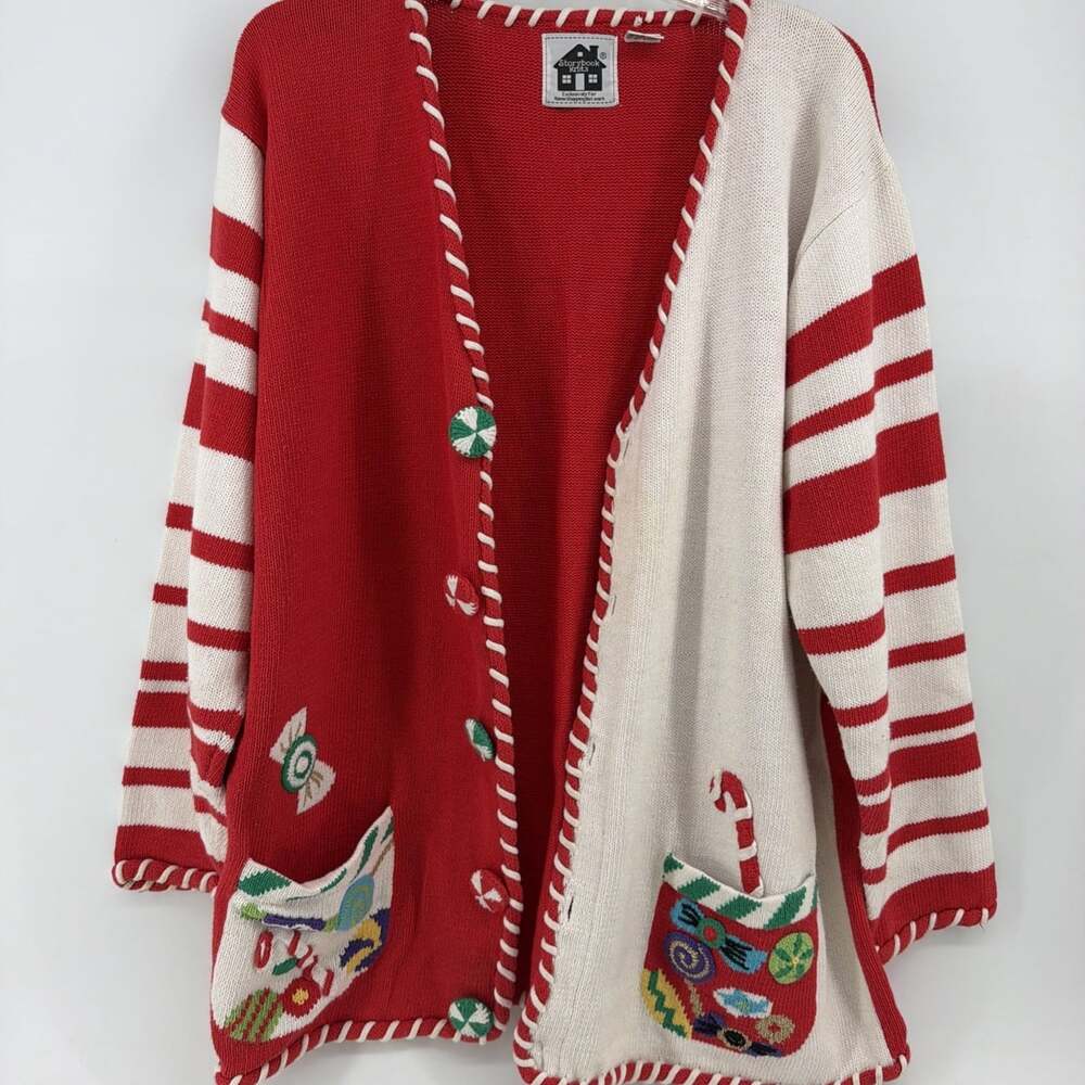 Storybook Knit VTG 3D Christmas Candy Knit Cardigan Novelty Sweater Grandma